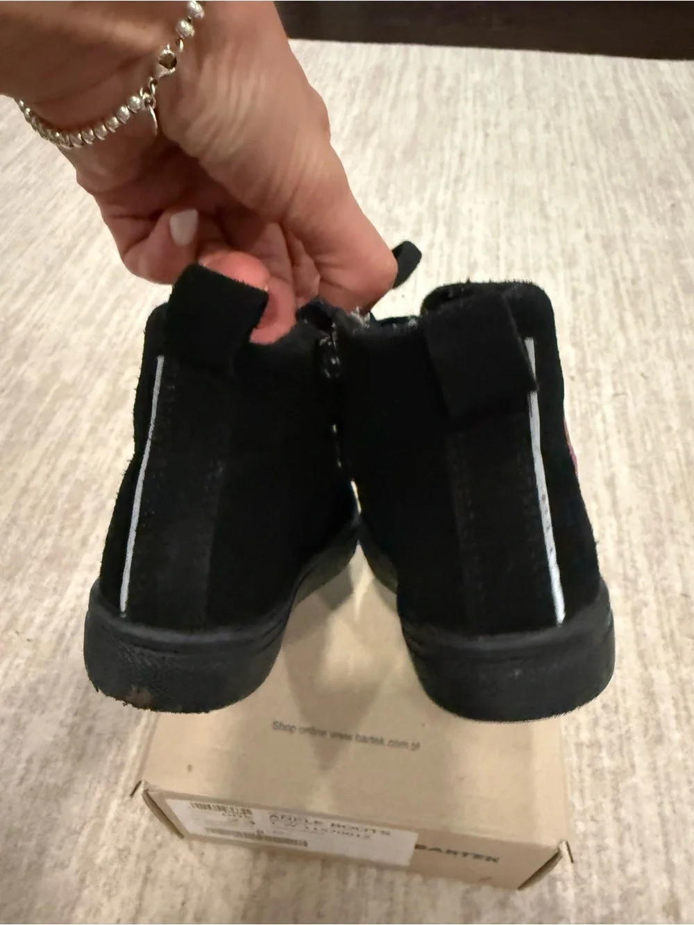 Bartek Kids Black Ankle Boots with Pink Bear Accent